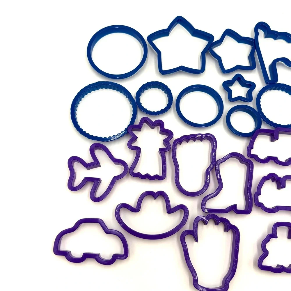 Wilton Cookie Cutter Set 20pc Blue Purple Stars Trucks Trains Vtg Style